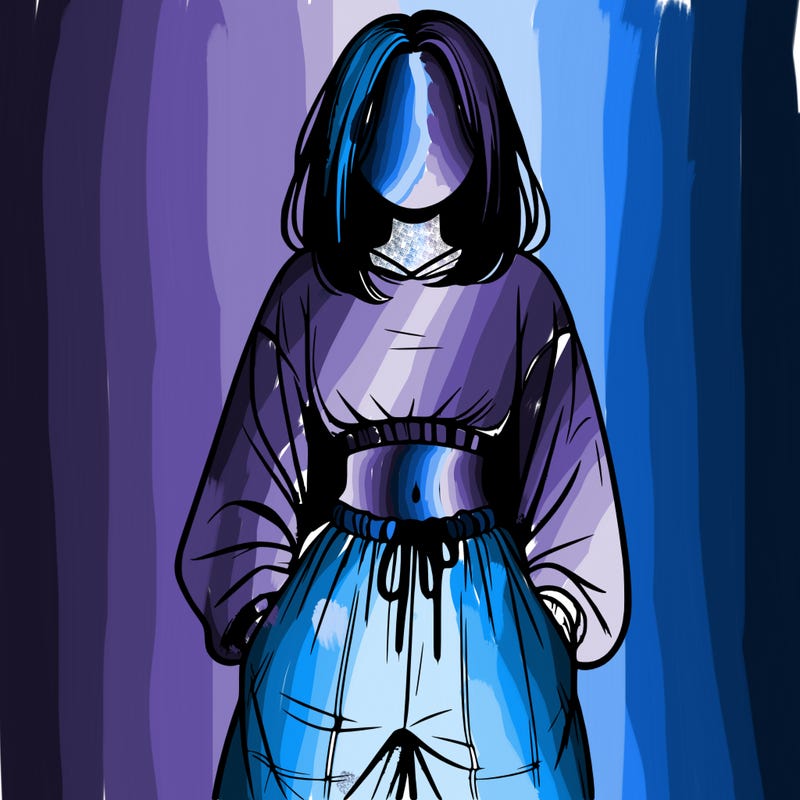 realistic girl faceless with baggy pants and a crop top