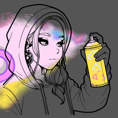 a realistic girl, spray painting