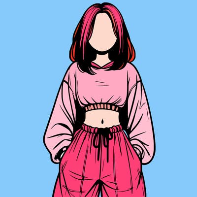 realistic girl faceless with baggy pants and a crop top