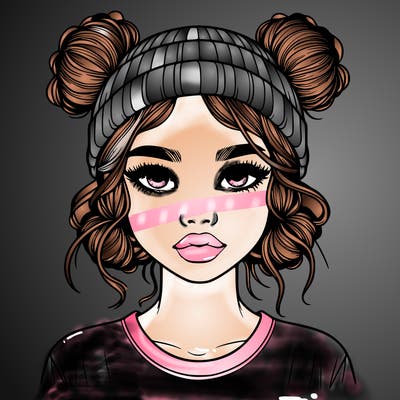 realistic girl with buns in her hair with a beanie on