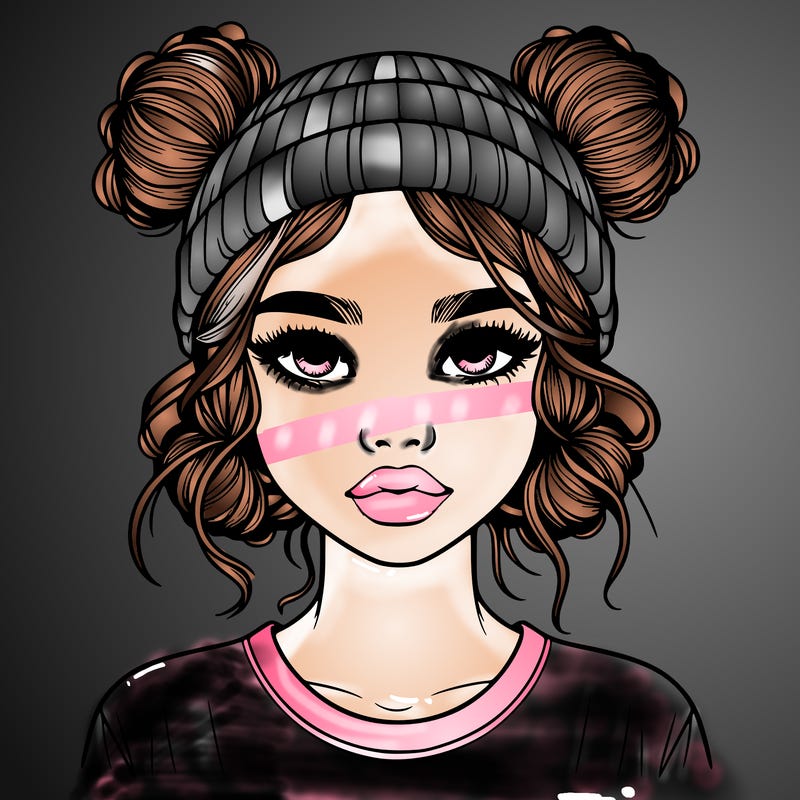 realistic girl with buns in her hair with a beanie on