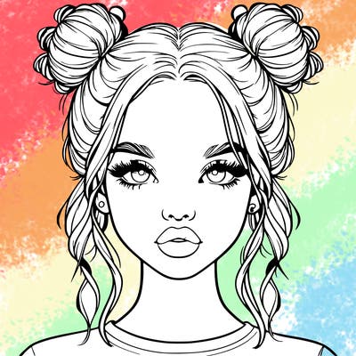 realistic girl with two buns in hair and lips