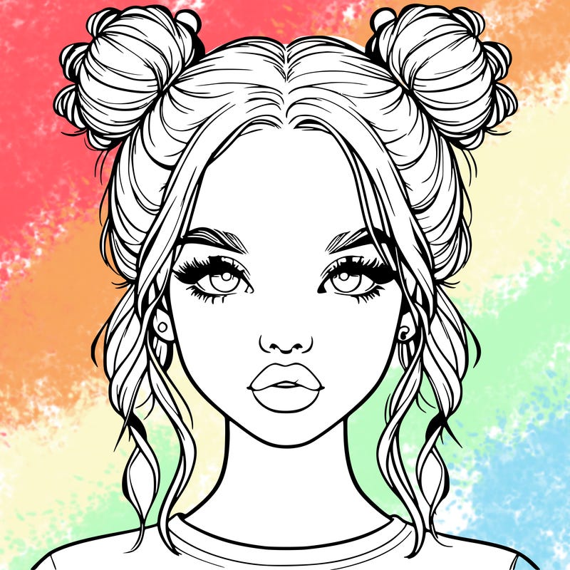 realistic girl with two buns in hair and lips