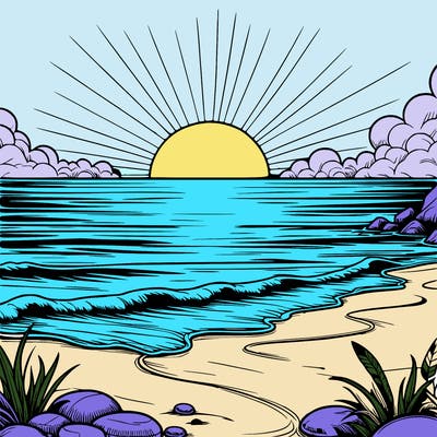 realistic sunset on a beach