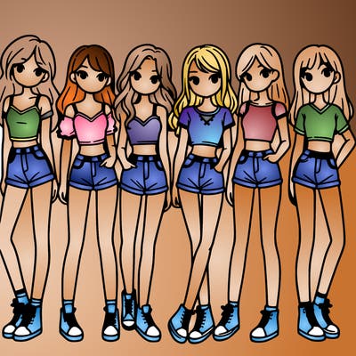 a group of girls wearing crop tops and shorts