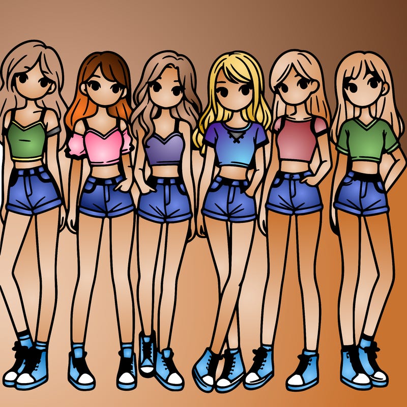 a group of girls wearing crop tops and shorts