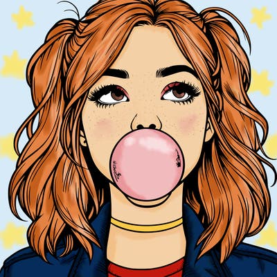 realististic girl blowing bubble -gum