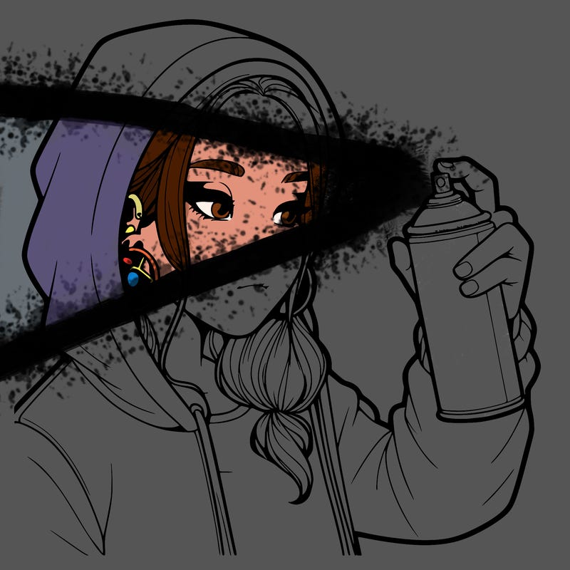 a realistic girl, spray painting
