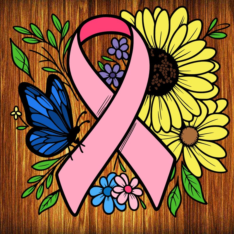 cancer awareness symbol with flowers and butterflies