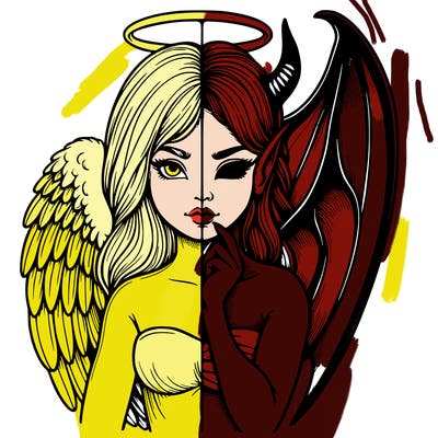 realistic angel half demon