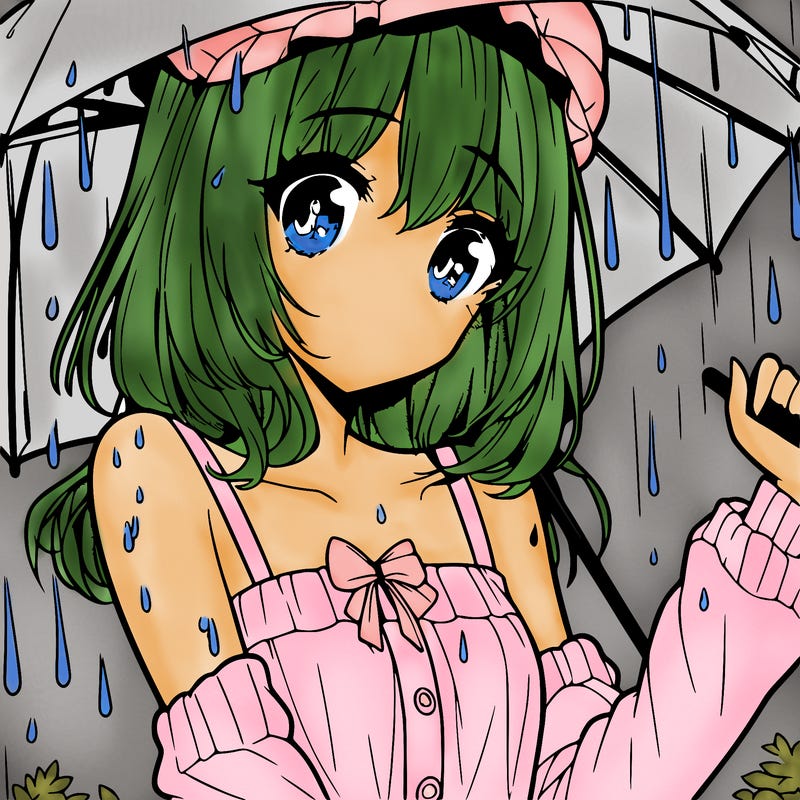pretty anime girl in the rain