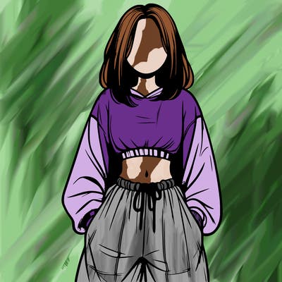 realistic girl faceless with baggy pants and a crop top