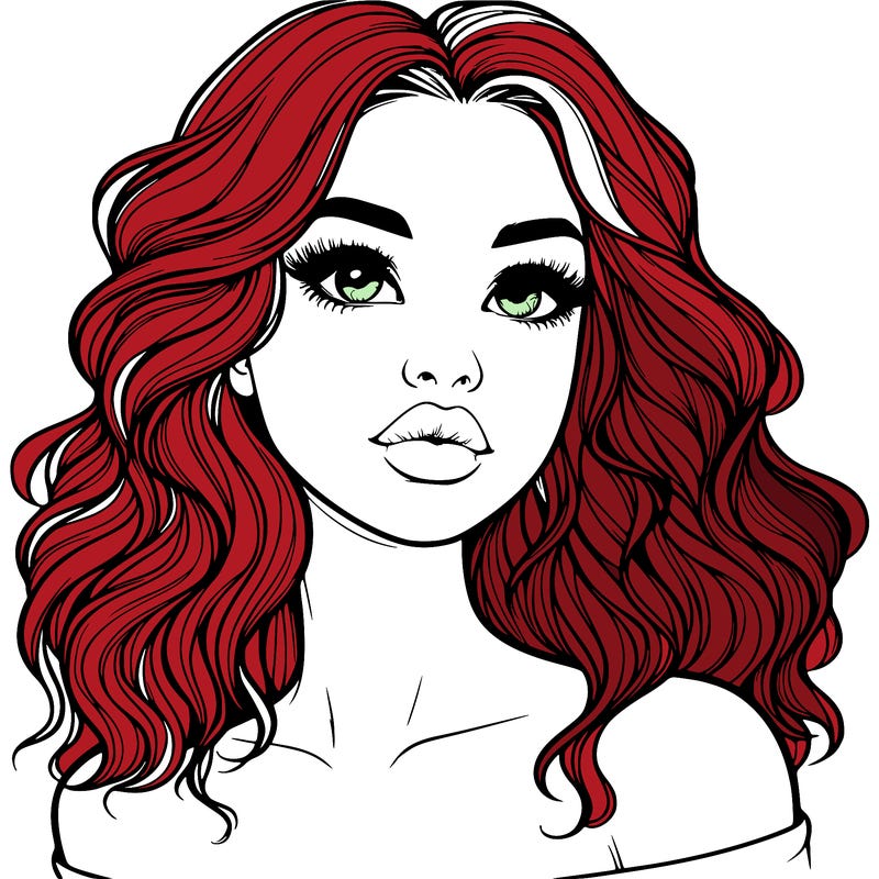 realistic girl with wavy hair and lips