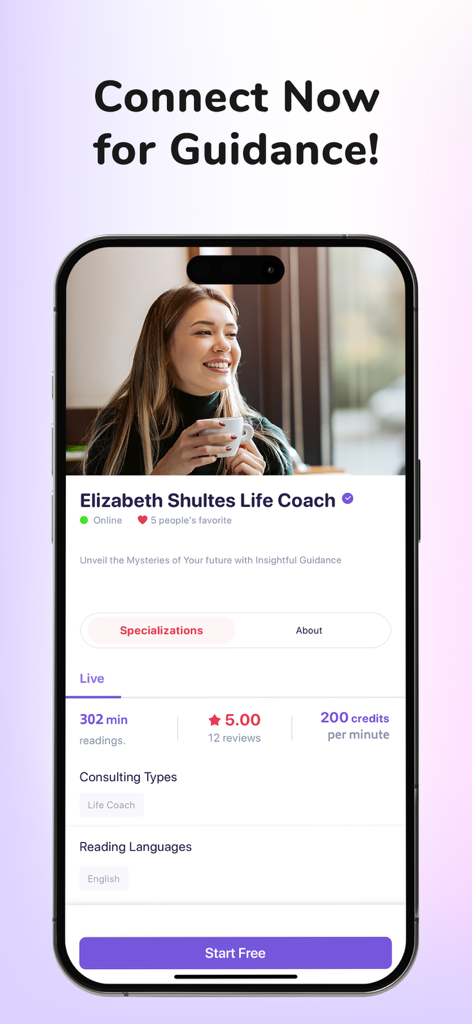 Binnaz app interface displaying a professional life coach profile for personal wellness guidance