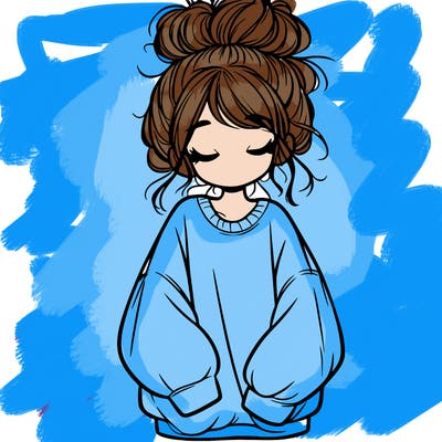 girl with baggy sweatshirt and messy bun