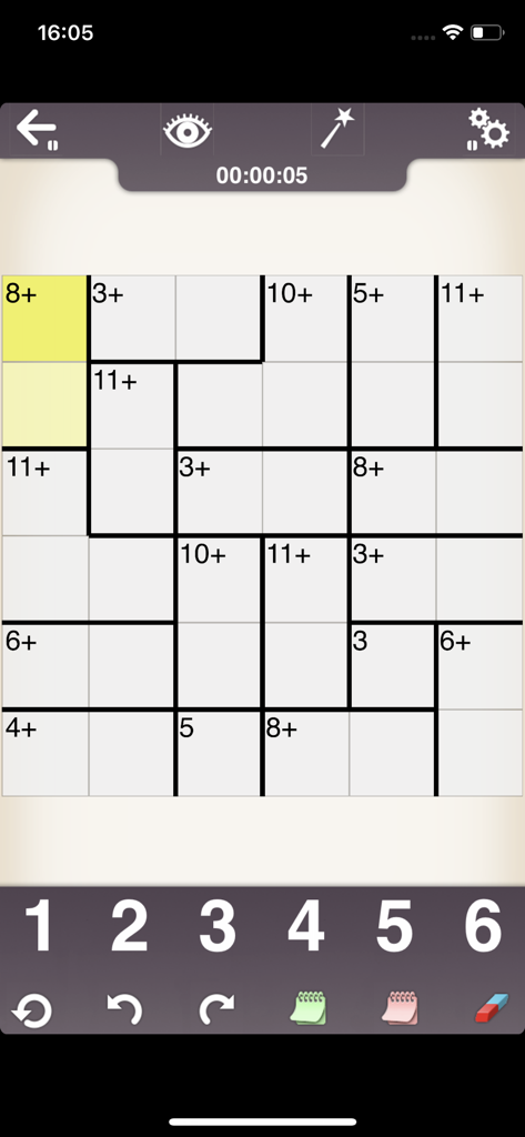 KenKen Classic - Gameplay screen showing a 6x6 KenKen Classic logic and math puzzle grid