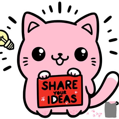 a cute cat saying share your ideas