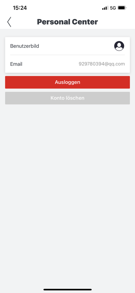 ALDI GARDEN - ALDI GARDEN App persönliches Center-Bildschirm mit E-Mail-Konto und Abmeldeoptionen