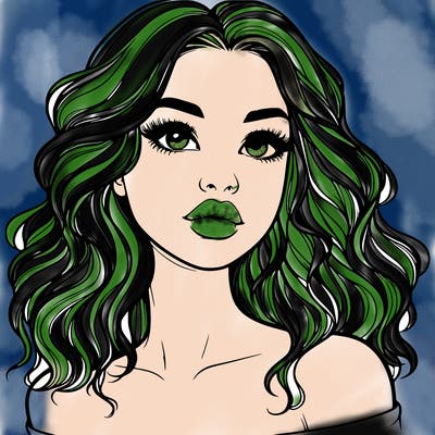 realistic girl with wavy hair and lips