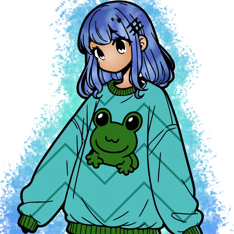 girl wearing frogging sweatshirt