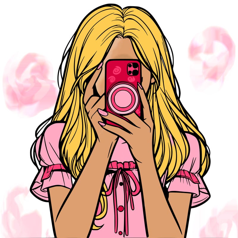 a realistic girl holding her phone taking pictures