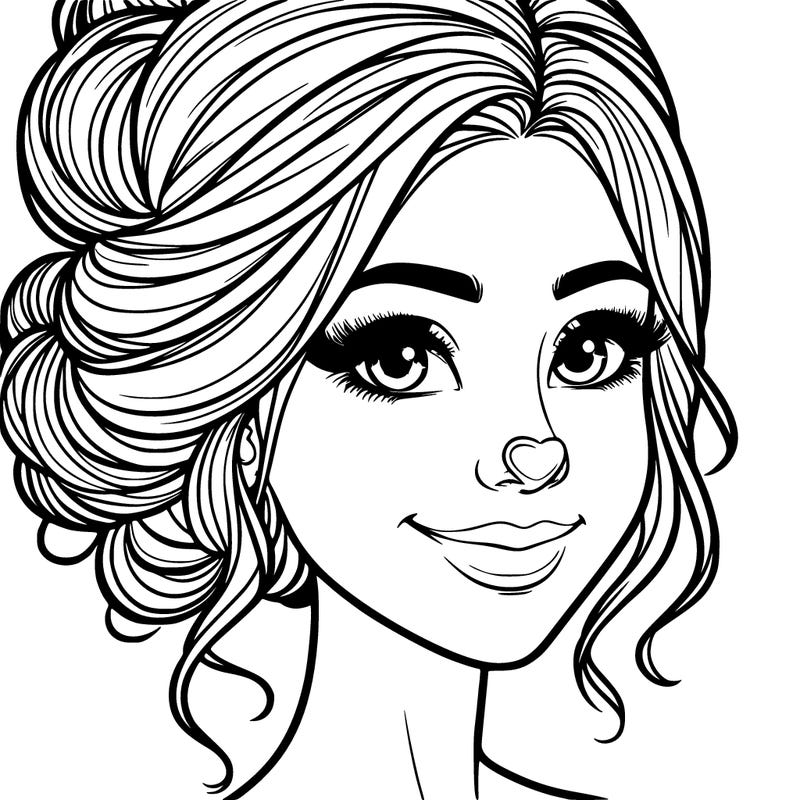 beautiful woman nose and smile messy bun realistic