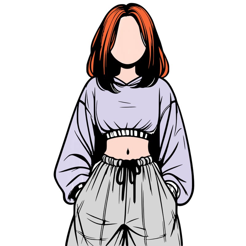 realistic girl faceless with baggy pants and a crop top