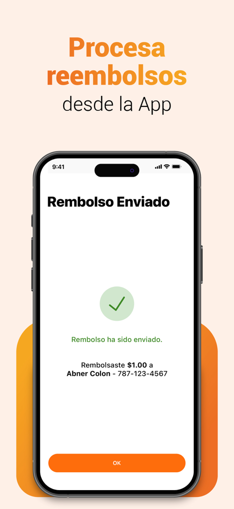 ATH Business app interface showing a successful refund confirmation message