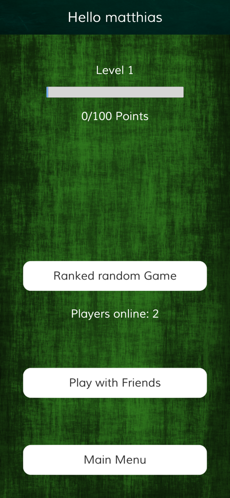 Tichu one - Tichu one app main menu with options for ranked games and playing with friends.