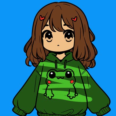 girl wearing frogging sweatshirt