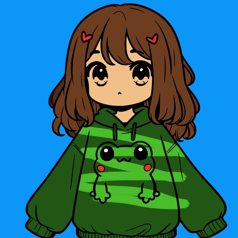 girl wearing frogging sweatshirt