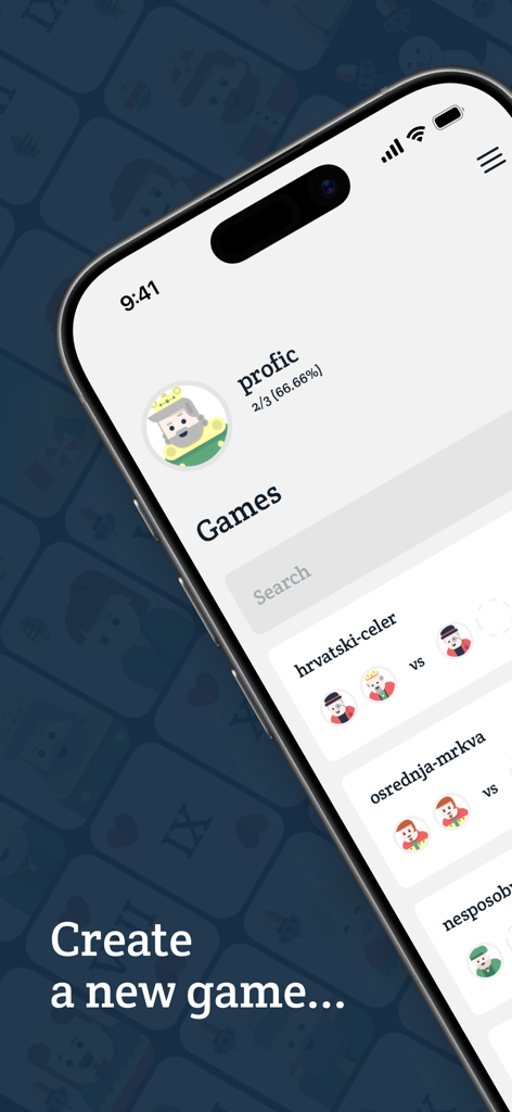 Bela Online - Belote & Friends - Pantalla de la aplicación móvil Bela Online mostrando la lista de juegos activos y la opción de crear juego