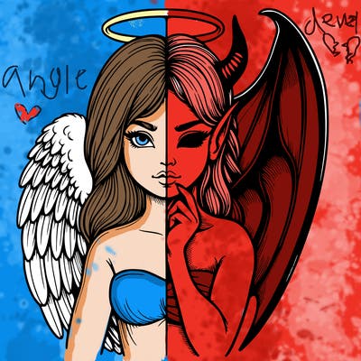 realistic angel half demon