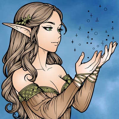 realistic elf girl doing magic