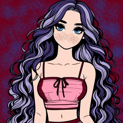 realistic girl with long curly hair and a crop top