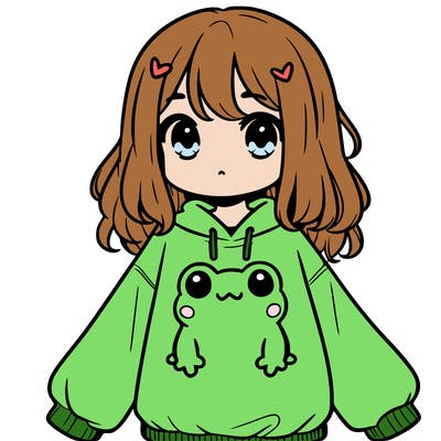 girl wearing frogging sweatshirt
