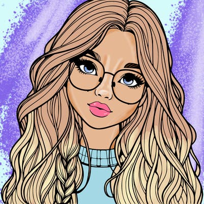 girl with long hair and freckles and glasses realistic
