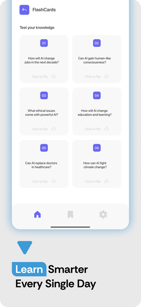 학습 및 지식 테스트를 위한 TurniTin AI 문법 검사기 앱의 플래시카드 기능