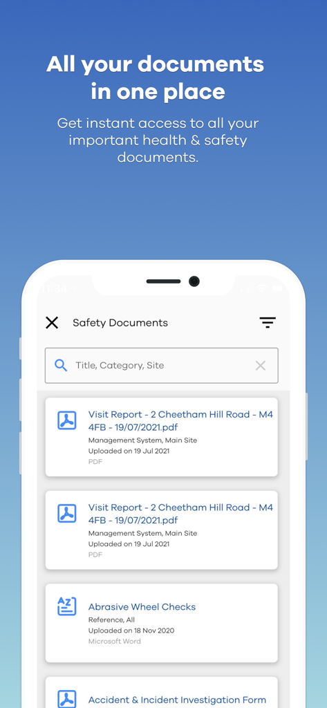 BrightSafe On The Go - A list of digital health and safety documents within the BrightSafe mobile app