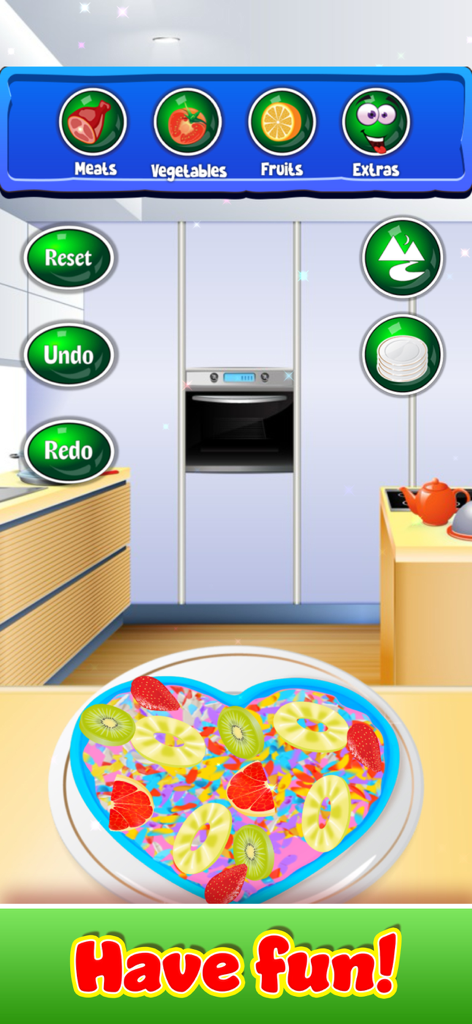 Cooking Games: Pizza Maker - A heart shaped pizza decorated with fruit toppings in a kids cooking game