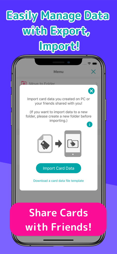 WordHolic | DIY Flash Cards! - Interface showing the data import and card sharing features in the WordHolic app
