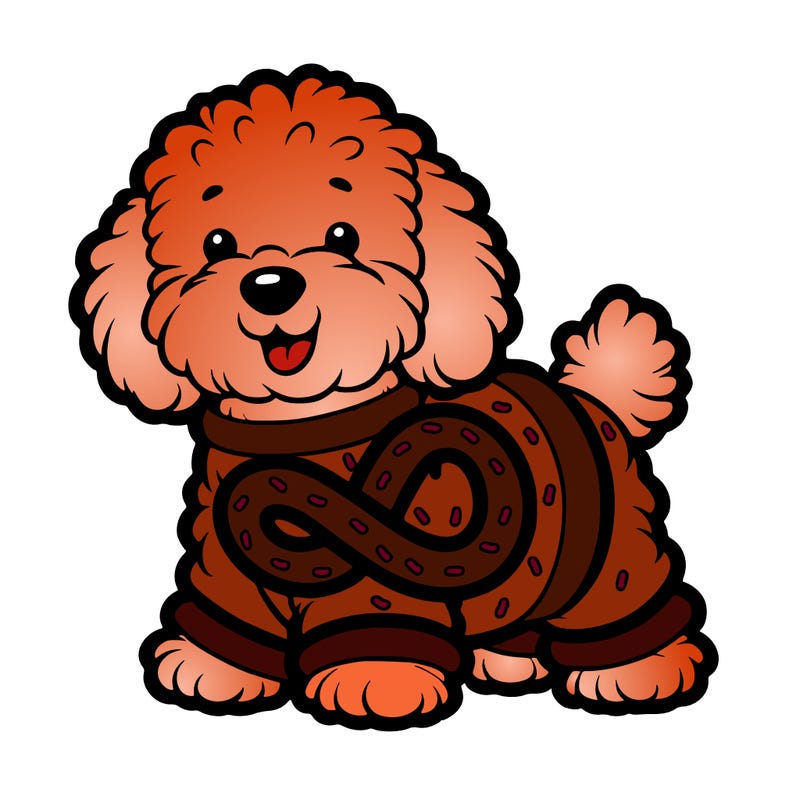 maltipoo dog dressed like a pretzel