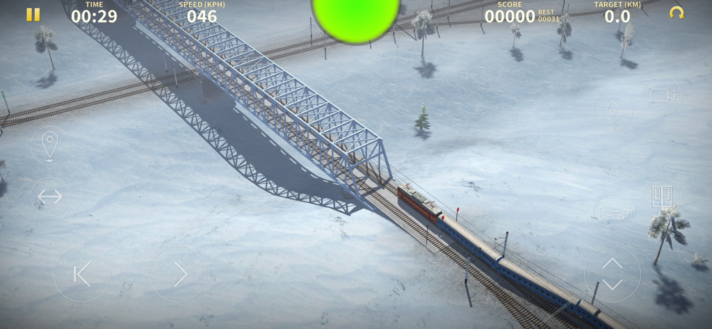 Electric Trains - An electric train crossing a truss bridge in a snowy landscape during a game mission.