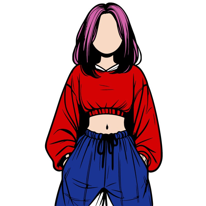 realistic girl faceless with baggy pants and a crop top