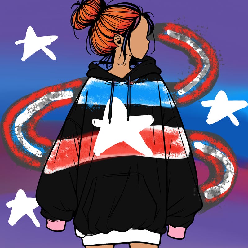 realistic girl with a oversized sweatshirt on and a bun