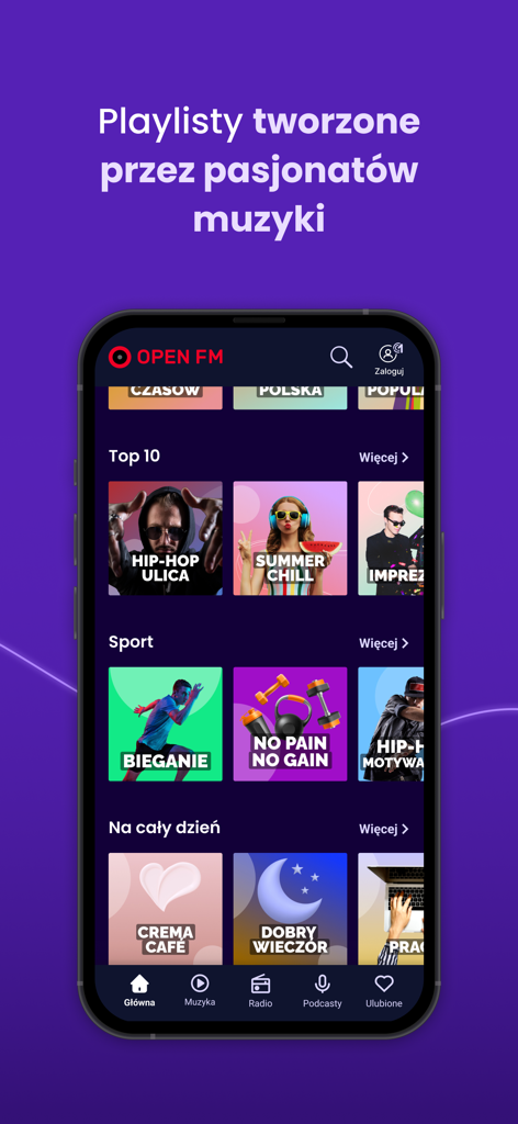 Open FM - Open FM app interface showing curated music playlists and categories