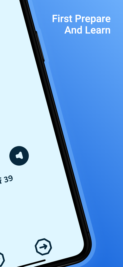 Uma interface de aplicativo móvel para aprender russo mostrando o texto Primeiro Prepare-se e Aprenda.