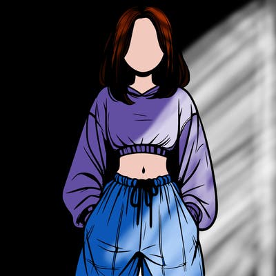 realistic girl faceless with baggy pants and a crop top