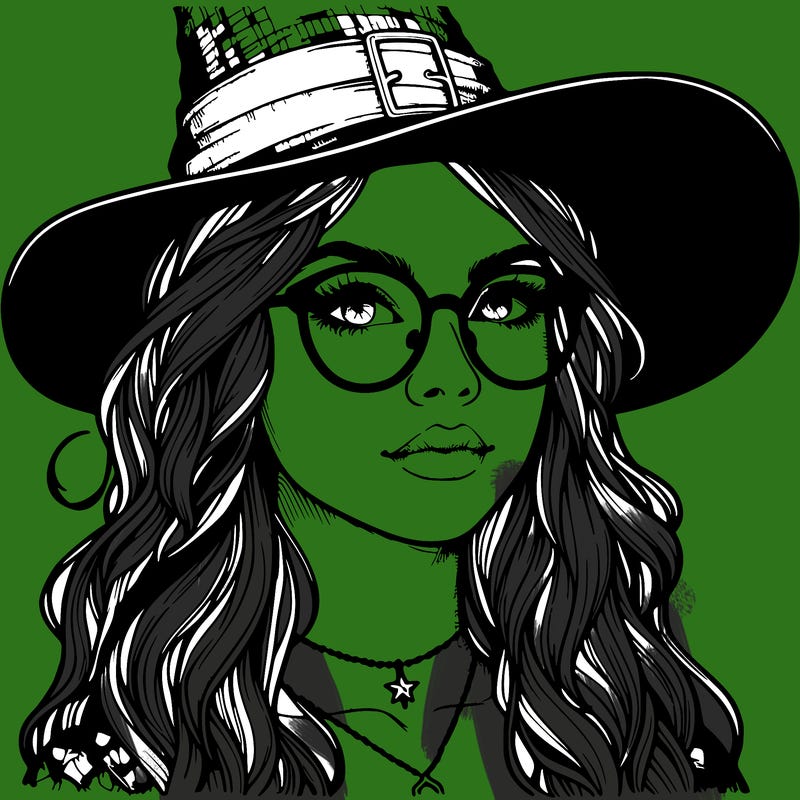 a witch with glasses realistic