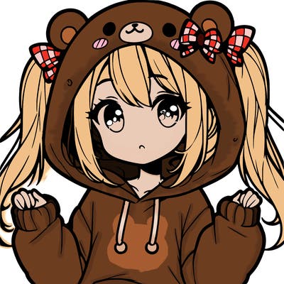 cute anime girl with ponytails and a cute bear hoodie